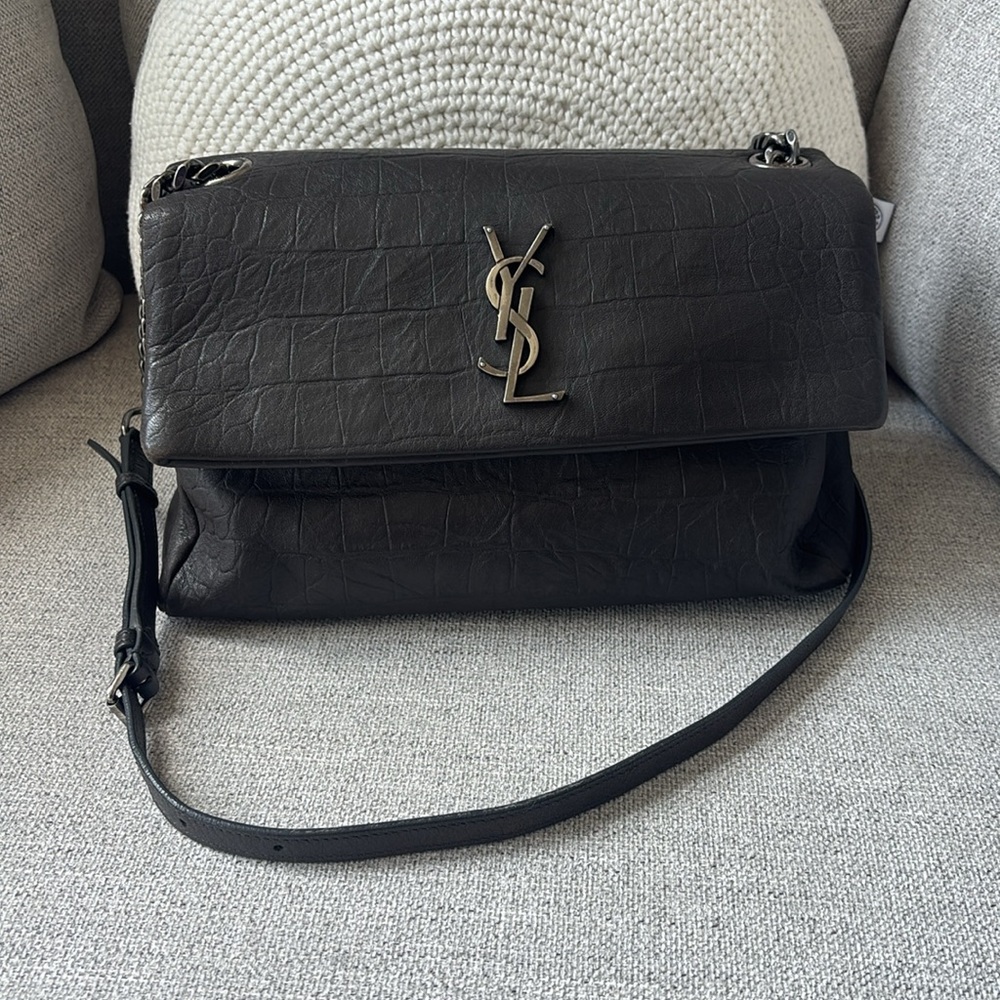 Saint Laurent West Hollywood Shoulder Bag Crocodile Embossed Leather Medium